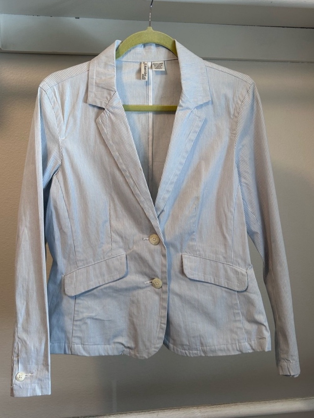 Pinstripe Light Blue and White St John’s Bay Blazer - Size Petite L